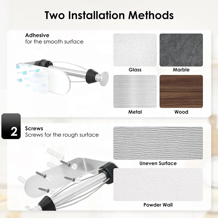 Kitchen Roll Holder Self-Adhesive Single Hand Operable Wall Mount with Damping Effect Paper Towel Holder Under Cabinet