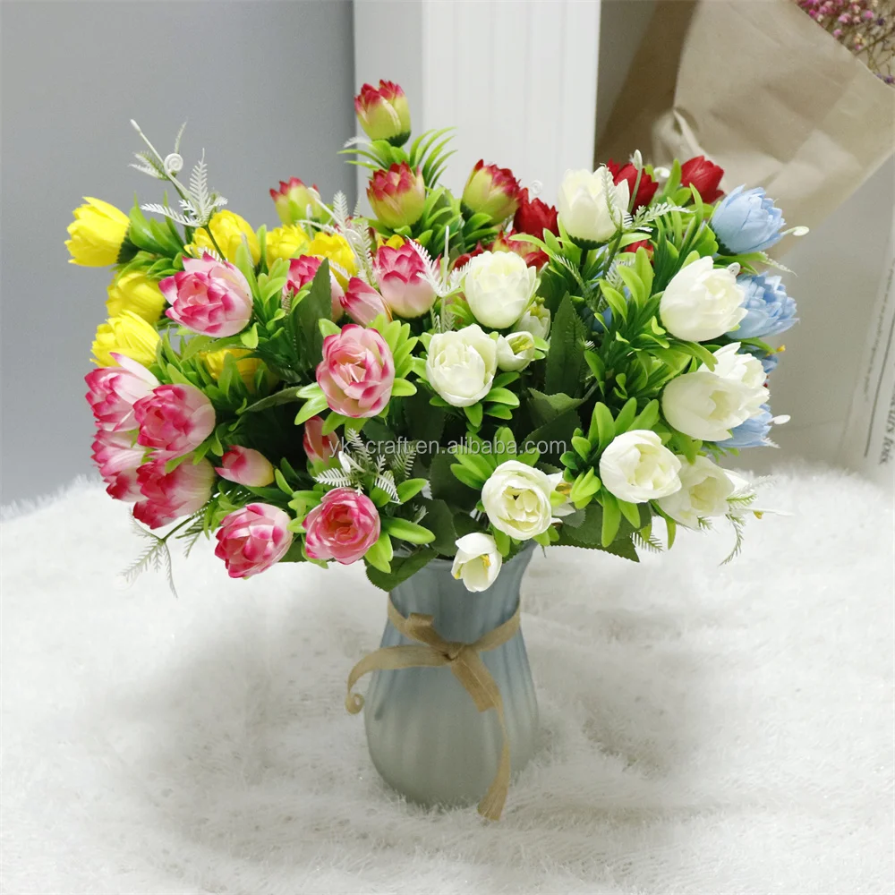 Wholesale Artificial Tulips Flowers Bouquets 6 Colour Tulips Artificial Flower W/Leaves Tulips Artificial Real Touch Flower