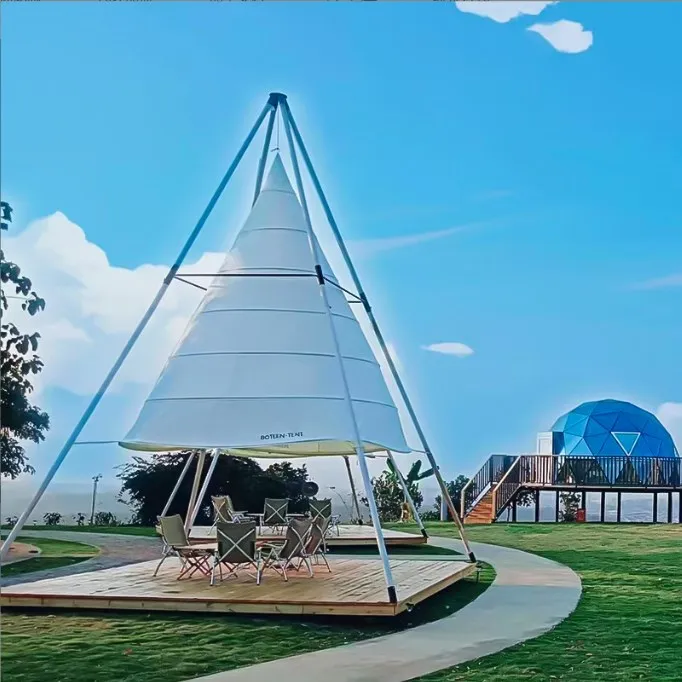 Outdoor Wind Resistant Luxury  Glamping Pyramid Bamboo Tipi Tent for Events Restaurant Party