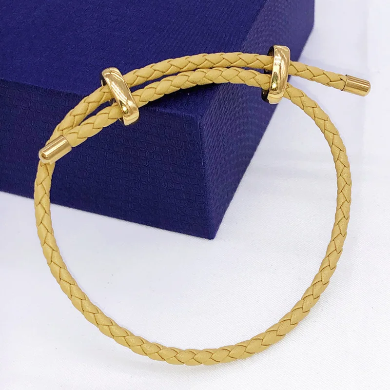 Multi Colors Braided Leather Cord with Stainless Steel Bayonet Clasp Simple Bracelet for Charms Beads Adjustable Bracelets