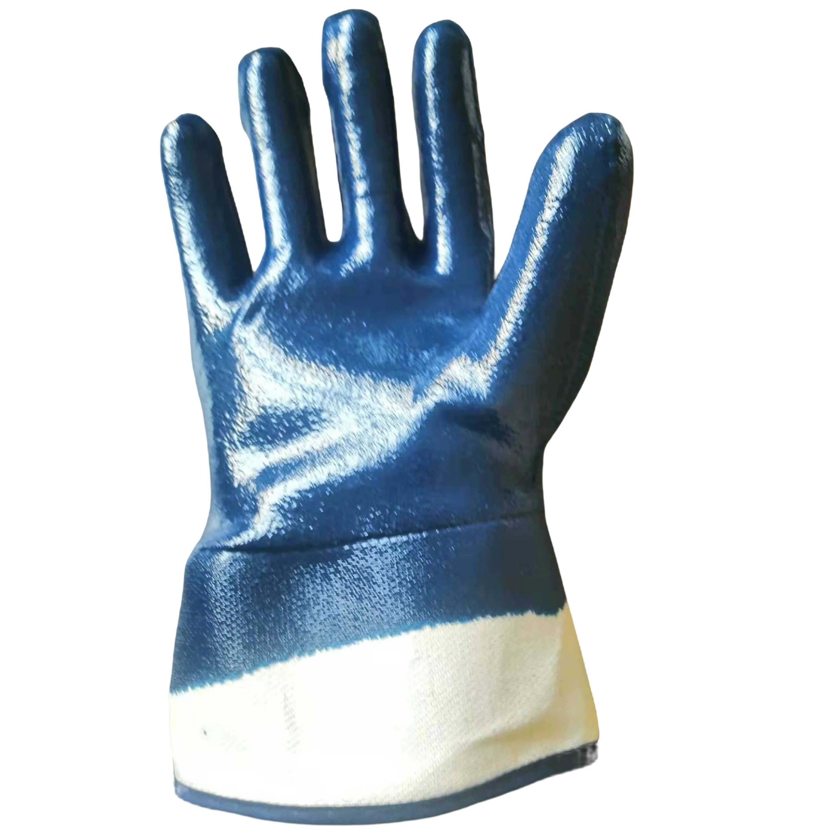 blue heavy duty nitrile gloves with jersey liner  safety cuff nitrile gloves