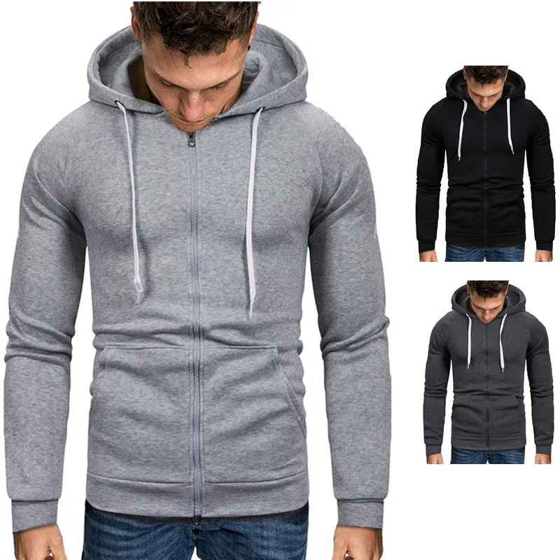 
KX-YW002 Ready to ship long sleeve blank plain 2021 hoodies with pockets men fitted custom casual full zip up hoodie 