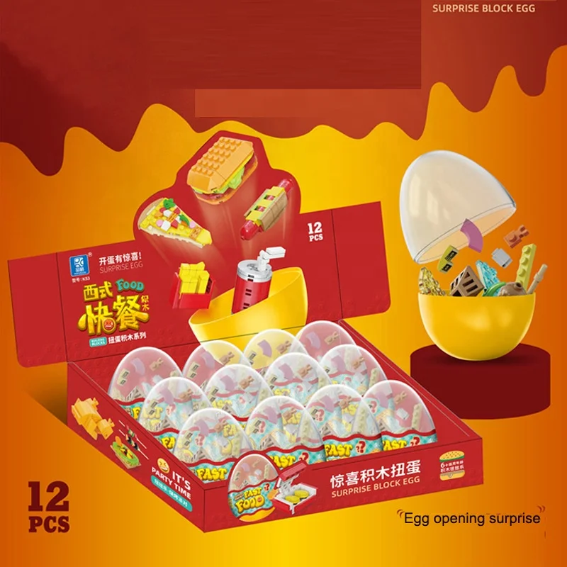 Hot Sale Food Series 12pcs Combinate Into A Food Truck DIY Building Block Toys Surprise Twister Capsules Brick Toys For Kids