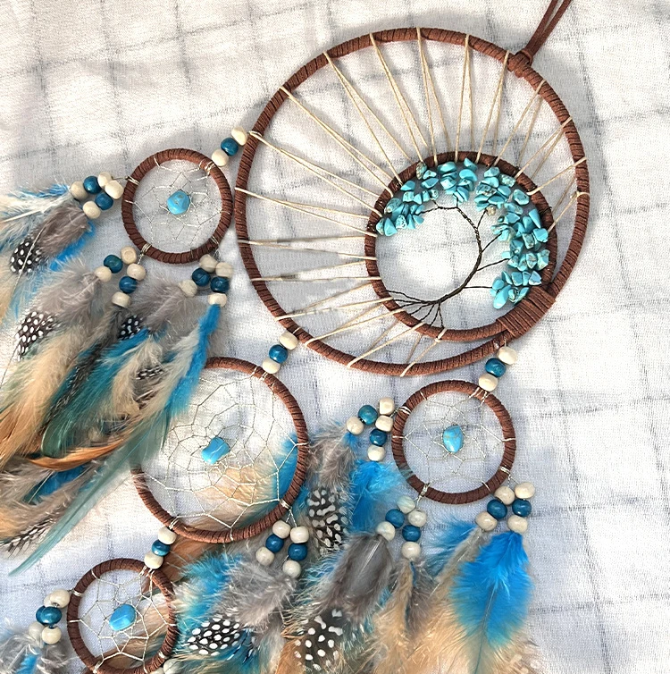 Handmade Bohemian Turquoise Dream Catchers with Feathers Large Wall Hangings for Home Decor