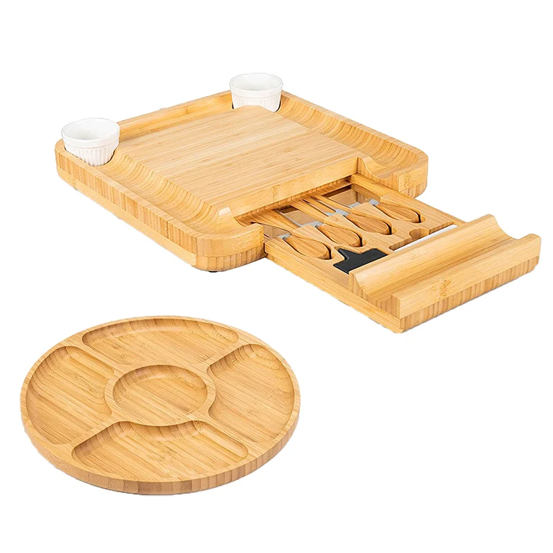 Bamboo Charcuterie Boards Gift Set Wooden Cheese Board Set Charcuterie Platter Serving Tray