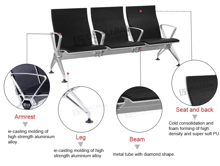 Foshan hot sale beauty salon waiting chair clinic waiting chair beam hospital seating airport chair