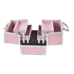 Aluminum pink hard travel makeup train cosmetic vanity box Professional Portable Makeup case Wholesale professional travel case