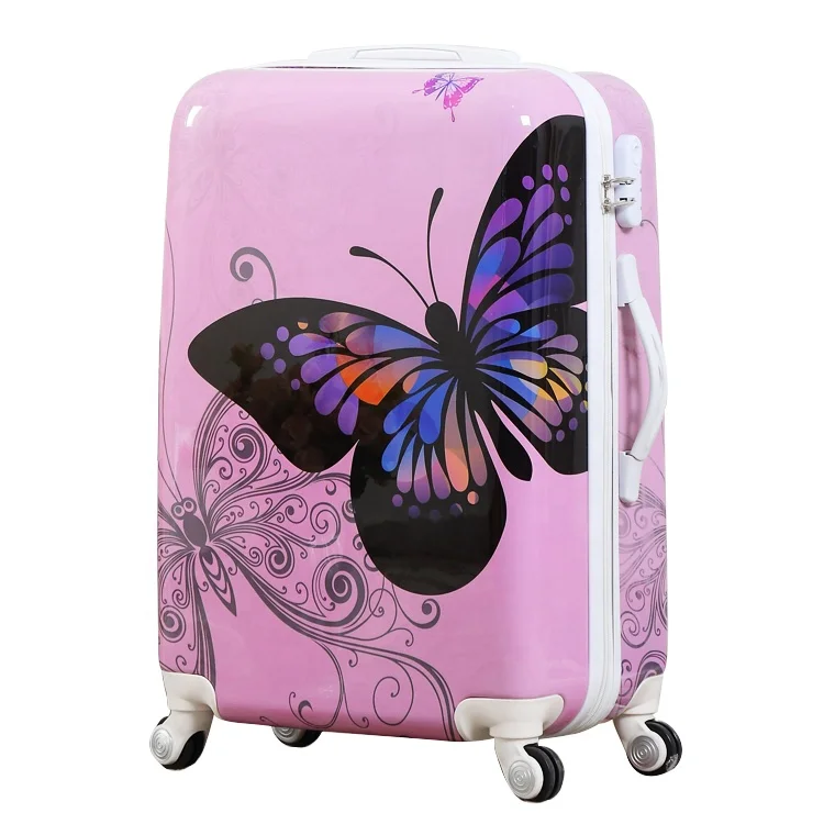 
Custom luggage fashion butterfly printing suitcase abs trolley luggage bag travel smart luggage 