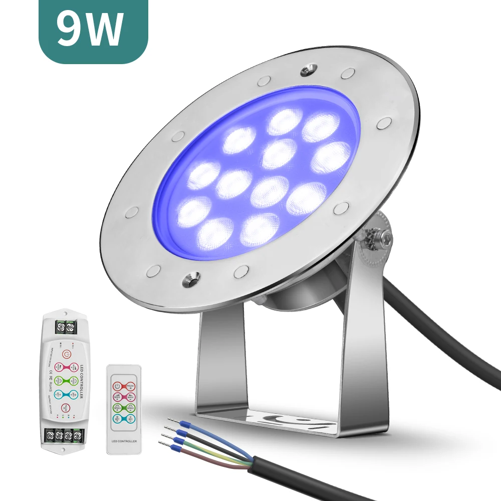 9W 12V RGB IP68 Structure waterproof 316l stainless steel led swimming pool light