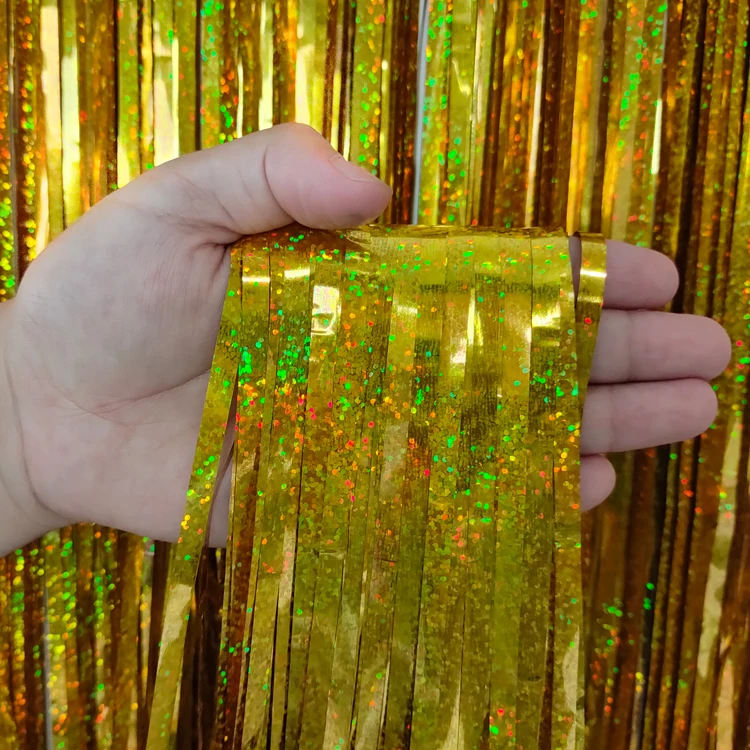 Laser Dot Shinny Glitter Foil Curtain Backdrop Gold for Party Birthday Wedding Decoration PET Chinese New Year Decoration Tinsel