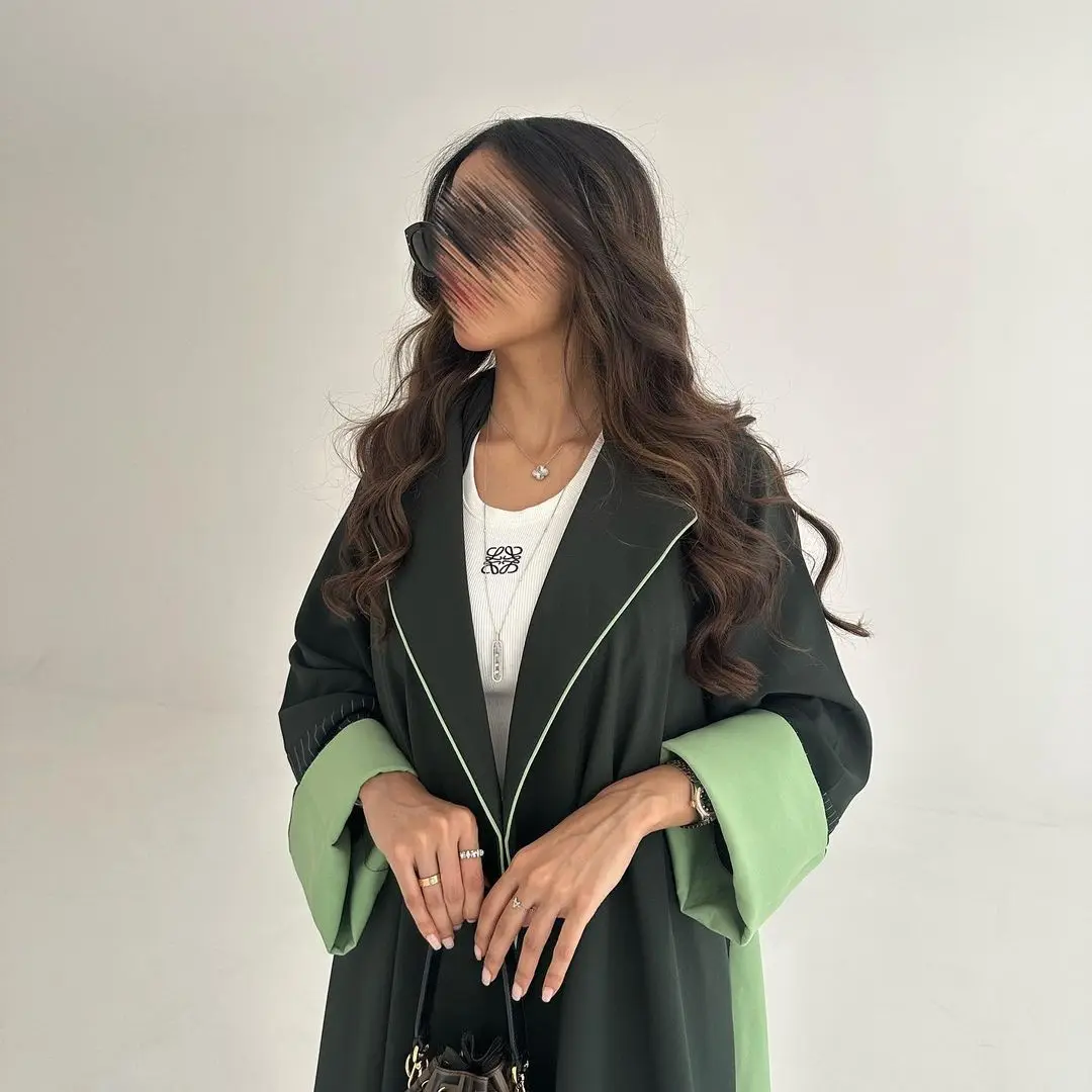 Daily abaya 2024 Korean modern style dark green patchwork unique design Muslim Eid coat dubai Abaya women muslim dress