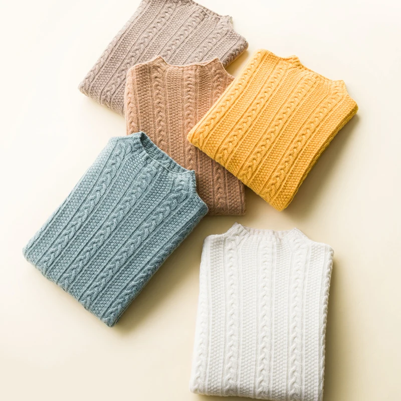 2021 Designer Winter Knit Women Crew Neck 35% Cashmere 65% Merino Custom Wool Sweater