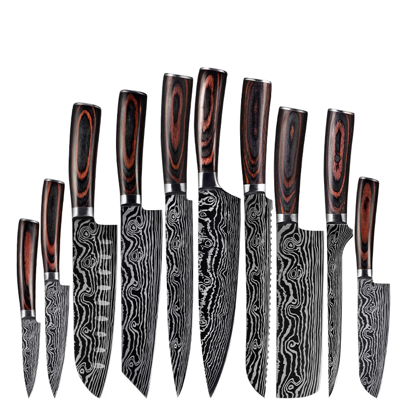 Hot Selling Kitchen Japanese Knife Sets Kitchen Knife Set Wooden Pakka Chef Knife Set with Scissor