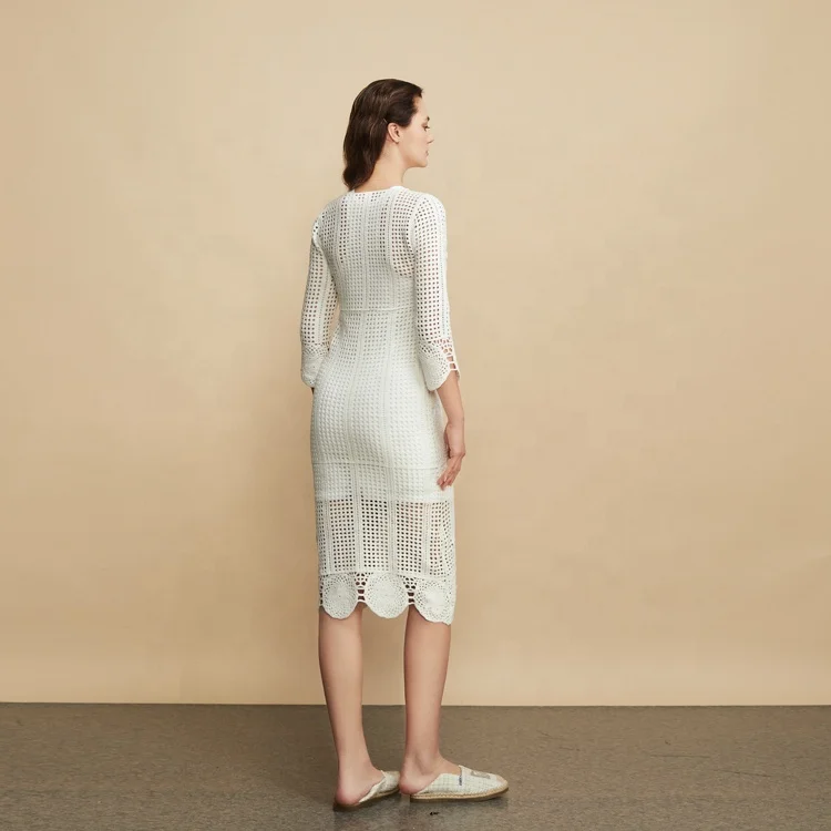 2022 factory custom temperament casual ladies dress white midi women crochet dress