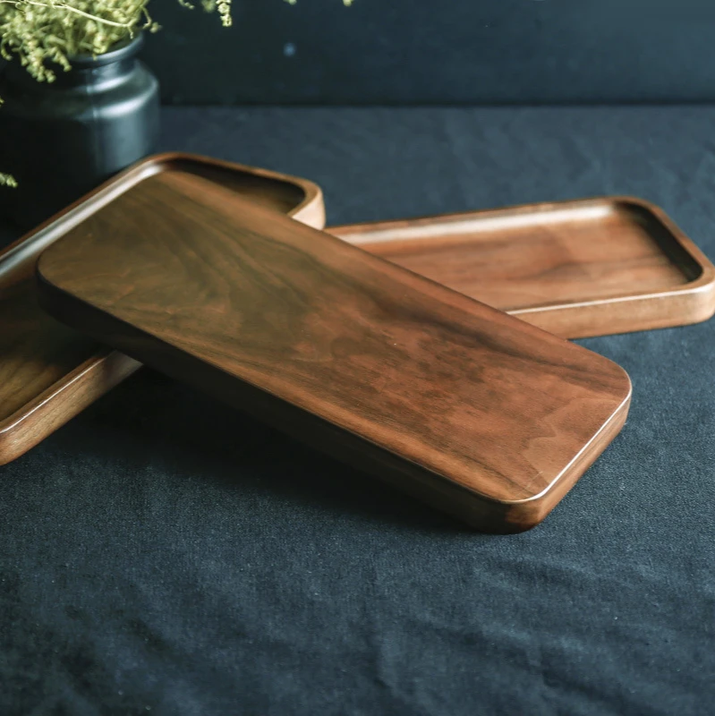 
Black Walnut Solid Wood Rectangular Tableware wooden Serving Tray plate platter Handcrafted Decorative Trays 