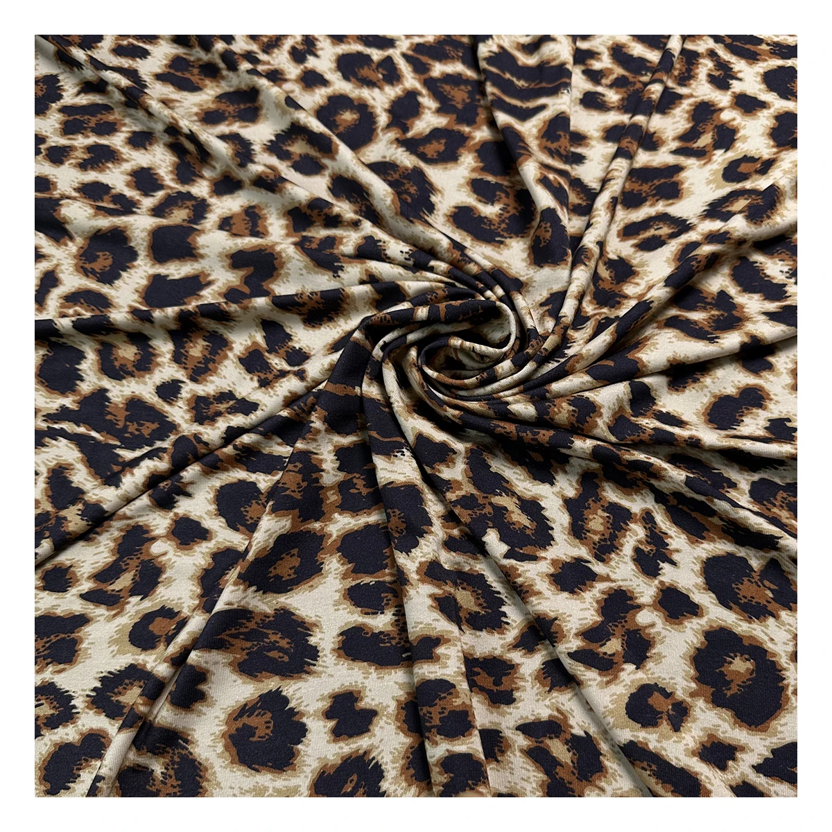 The factory outlet popular leopard printed design custom digital printing knitting rayon spandex fabric for clothing