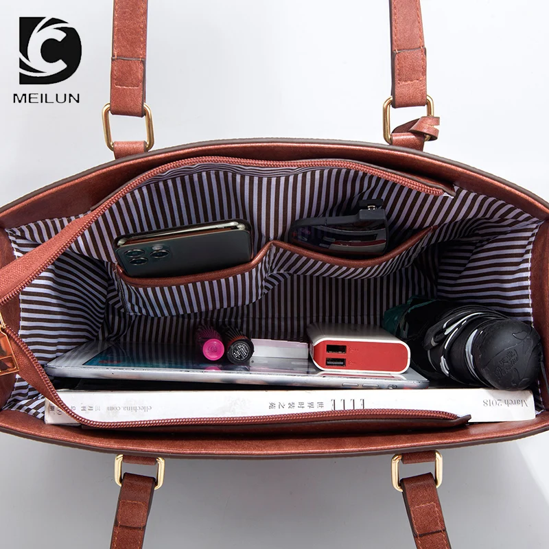 Women Trendy Shoulder Tote Hand Bags 3 Piece Set Custom pu Leather Purses And Handbags