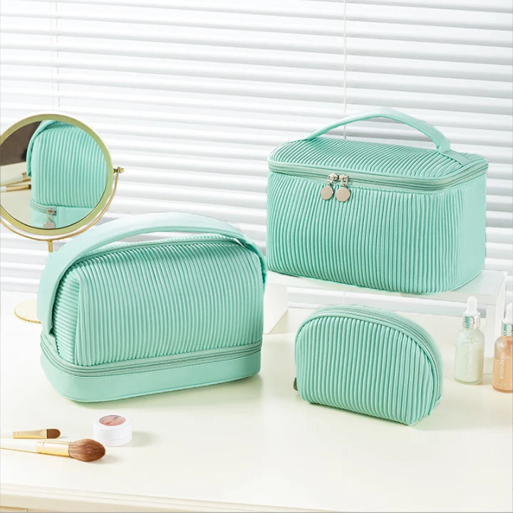 New PU Cream toast makeup pouch tote bag Travel toiletry bag three-piece set beautiful cosmetic bag for beauty
