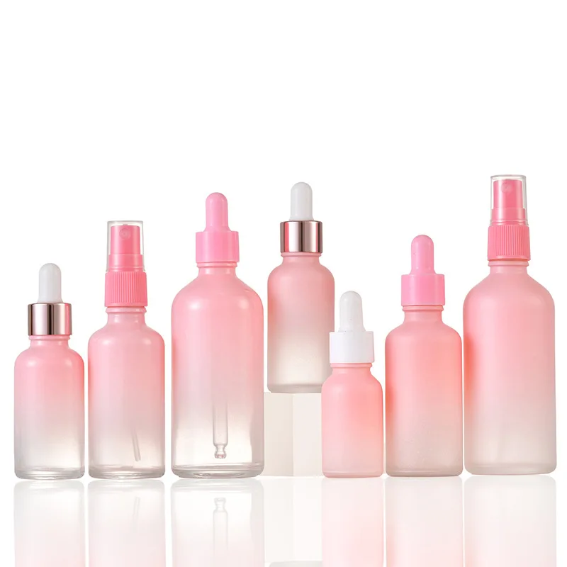 Colorful Glass Dropper Bottle Pink 20ml 30ml 50ml 100ml Cosmetic Essential Oil Bottle With Pink Top 5ml 10ml 15ml