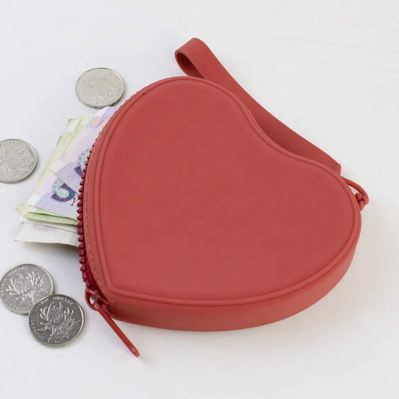Hot Sales Silicone Heart Shaped Coin Purse Wallet Zipper Purse Mini Coin Pouch Wallet