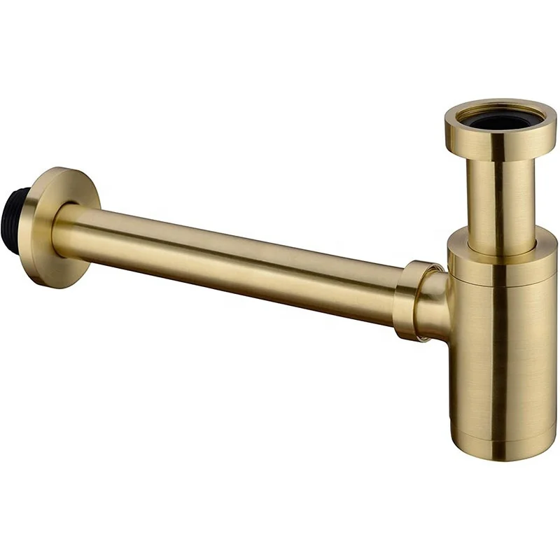 KINGLIONS Brass Round Bottle P-Trap, Basin Sink Waste Trap Drain Set, Tube Kit Adjustable Height, Brushed Gold Finished