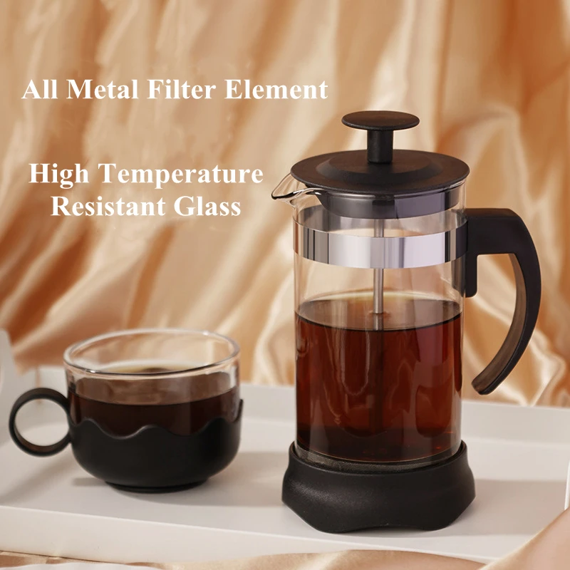 Hensin Stainless Steel Filter Tea Hand Brewed Coffee Pot Plastic Heat Resistant High Borosilicate French Press Pot For Coffee