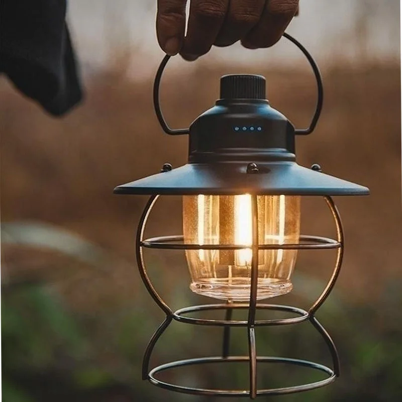 Outdoor Metal USB Rechargeable Vintage Led Camping Lantern with Power Bank
