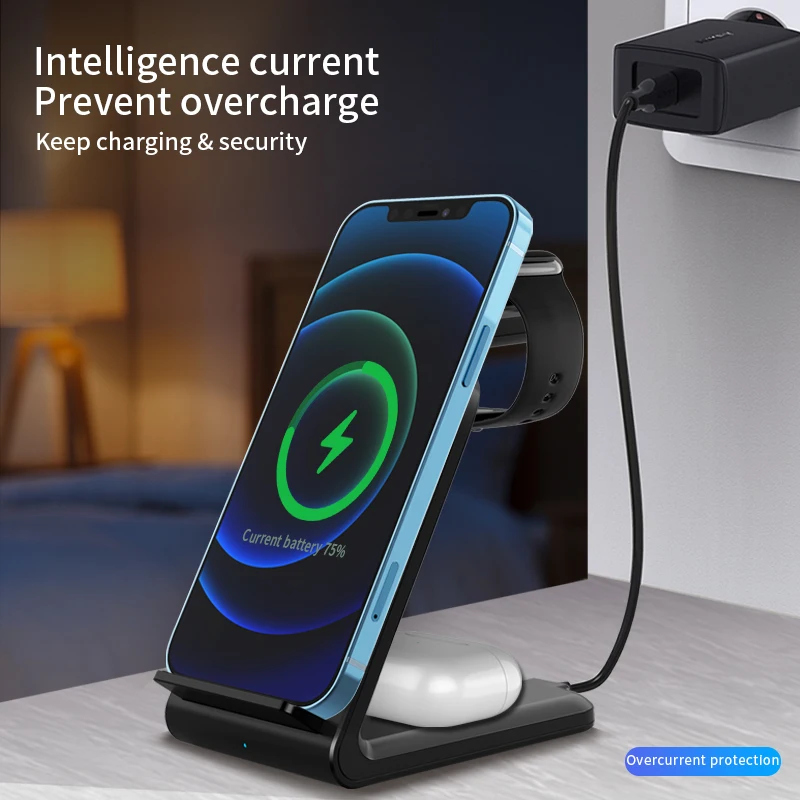 15W 3 in 1 Wireless Charging Portable Wireless Charger 10w qi 3 in 1 wireless  standyour hands 2021 new car phone bracket