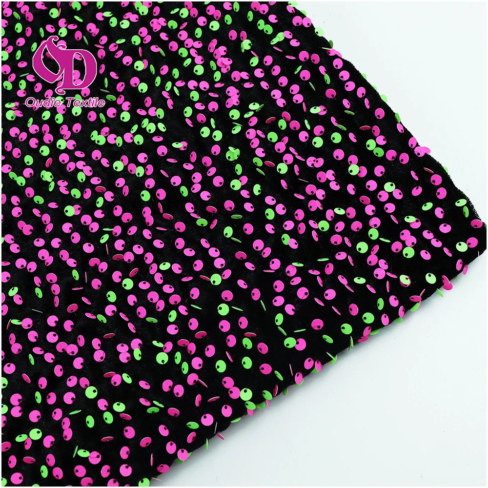 5mm Shiny Multi-Color Sequin Velvet Fabric 3D Embroidery Crepe Sequin Lace Fashion Dresses Accessories Pillows Stock Available