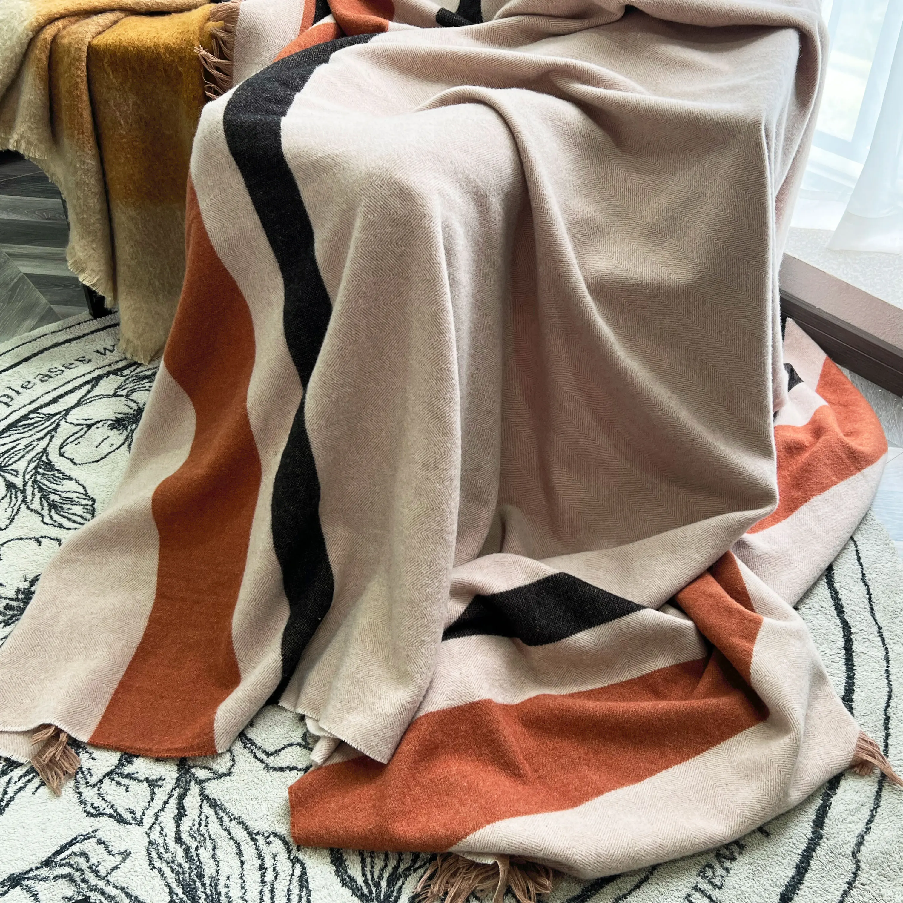 2022 зимнее шерстяное одеяло из мериноса, Тканое роскошное мягкое покрывало большого размера для кровати, дивана из 100% шерсти, флисовое покрывало для дома