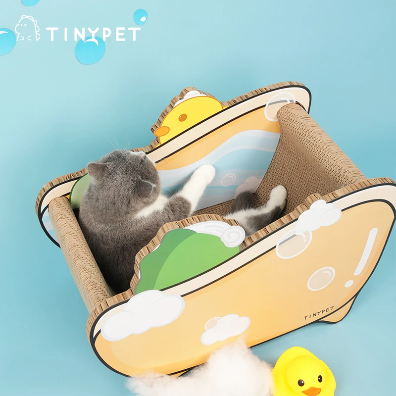 TINYPET Bathtub Shape Cat Scratcher Corrugated Assembled Cat Scratch Post Cat Accessories Toys