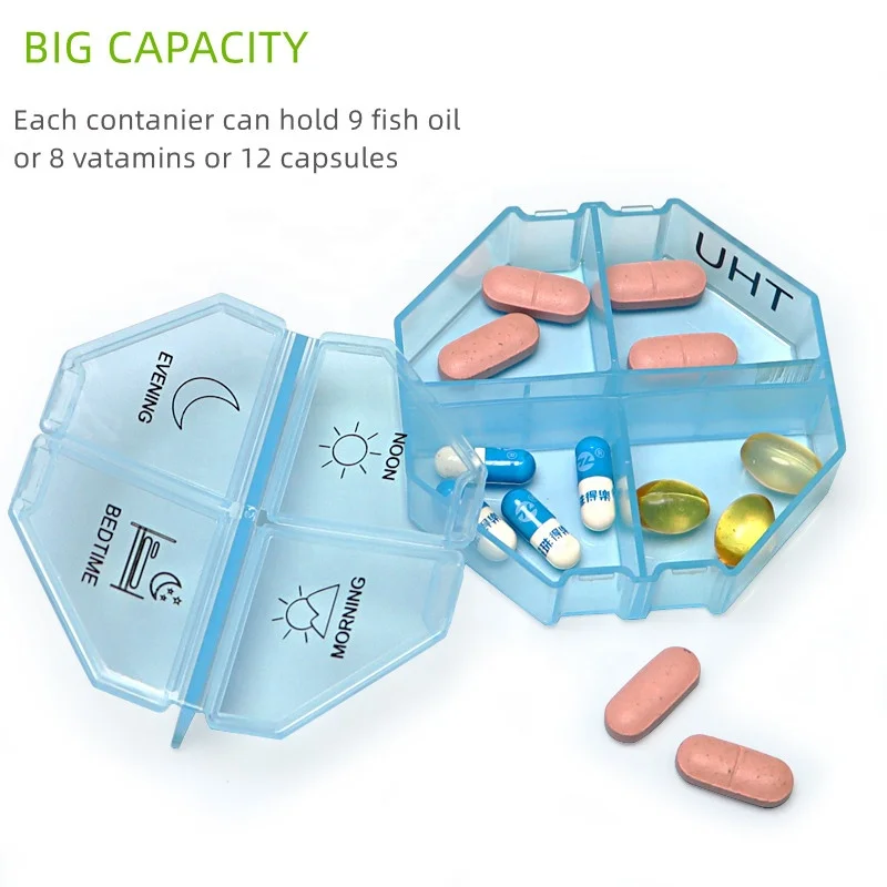 New Design Large Pill Organizer 4 Times a Day Pill Box for Travelling Medicine Organizer with Removable Days Portable Dispenser