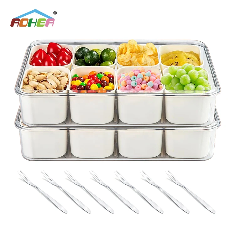 Aohea bpa free 4 8 compart Kitchen vegetable crisper 8 grids transparent storage box with strainer
