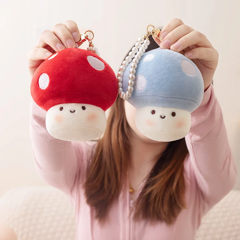 Cartoon Cute Stuffed Colorful Anime 10cm mushroom Plush Toy  Mushroom Doll Keychain  Creative Gift