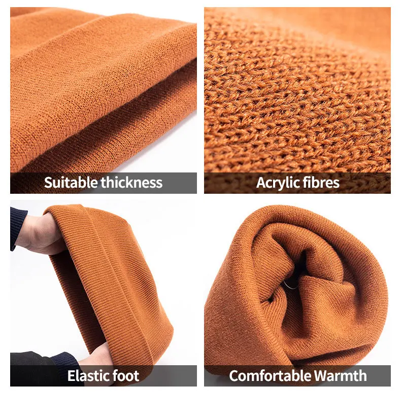 HKL0001 OEM winter acrylic knitting cotton custom ribbed men women girl pom unisex stripe fisherman cap cuff beanie hat