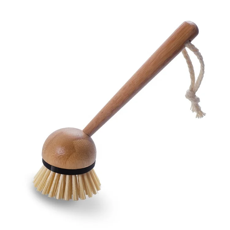 Kitchen Dish Cleaning Brush Bamboo Wooden Dishes Bowl Pan Pot Sisal Brushes with long handle