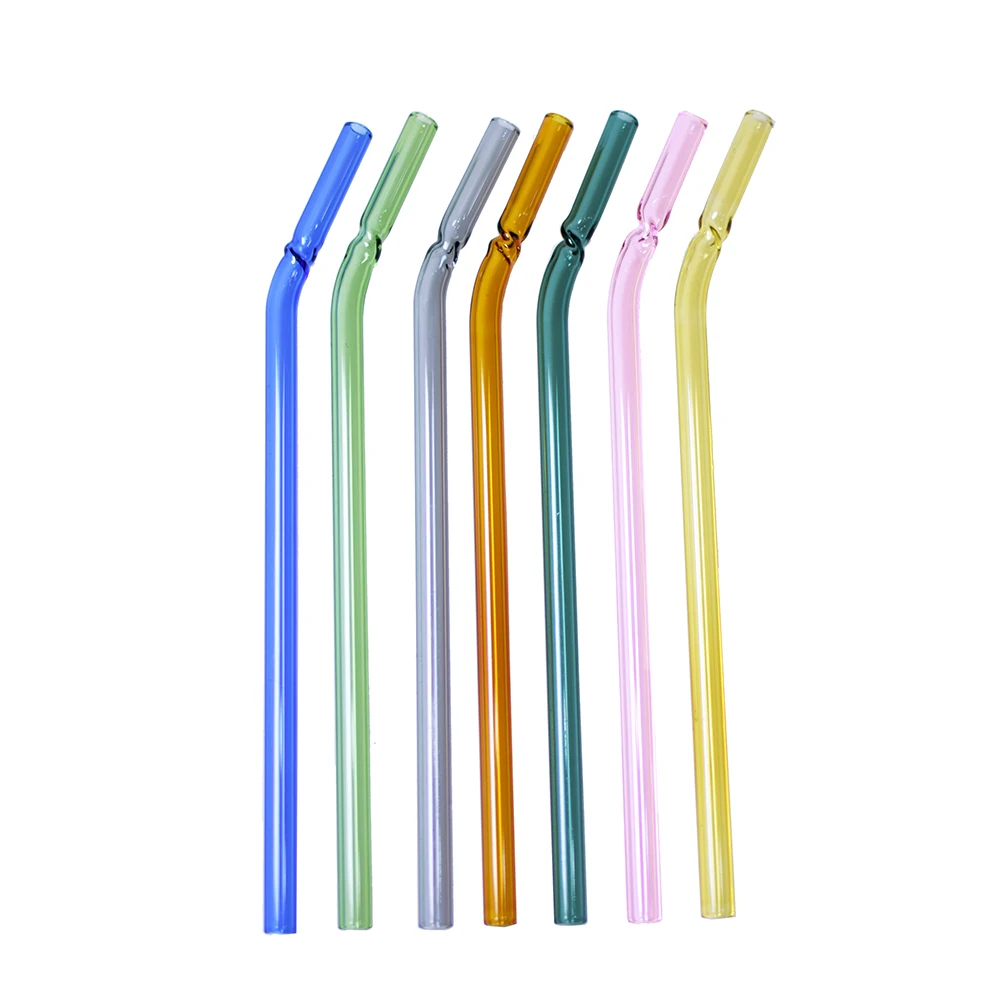 Новый стиль многоразовая спиральная цветная стеклянная соломка прозрачная согнутая Коктейльная/молочная посуда с индивидуальным логотипом
