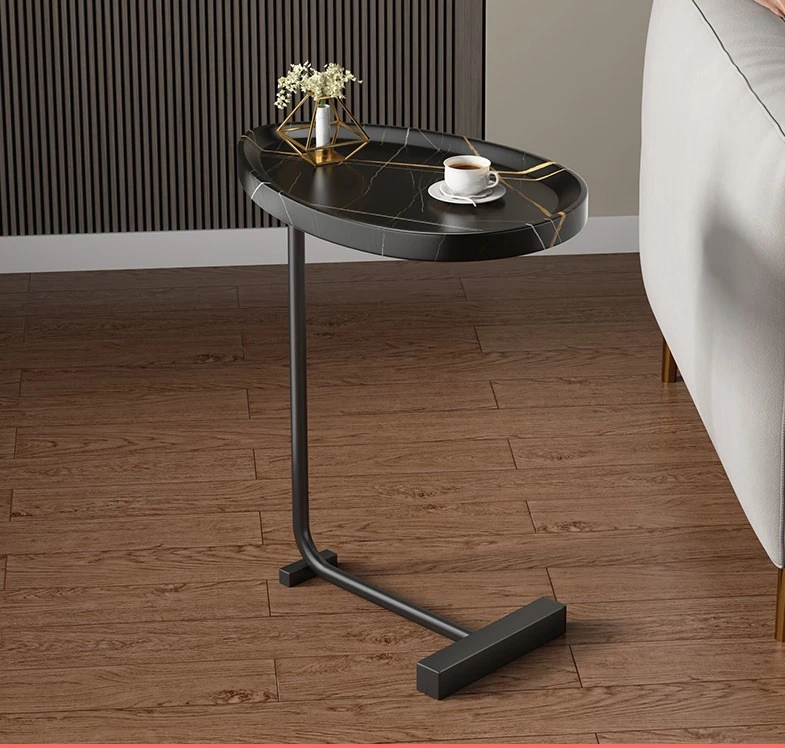 industrial design side table marble solid wood movable coffee table with metal frame easy to assemble sofa side coffee table