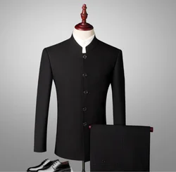 2020 latest design wholesale mens business wedding suits trajes de hombre Chinese mandarin stand collars suits for men