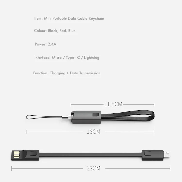 Multi-Function Keychain 2.4A Type C Micro USB Charging Cable Accessory Portable Charging USB For Mobile Phones Cable