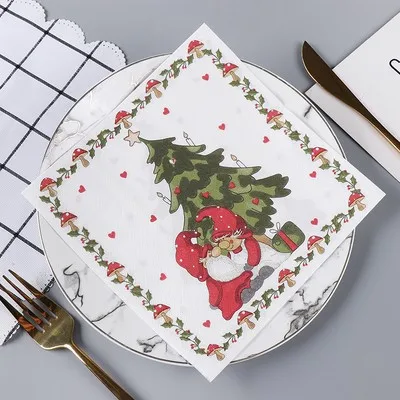 Ready To Ship Napkins Tissue Paper Beverage Tree Decorative Santa Merry Christmas 2 Ply Printed Dinner Napkin