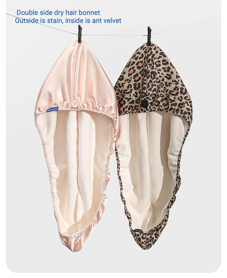 Luxury Two Layer Turban Dry Hair Hat Microfiber Shower Cap Beauty Silk Stain Double Side Microfiber Stain Hair Drying Towel Cap