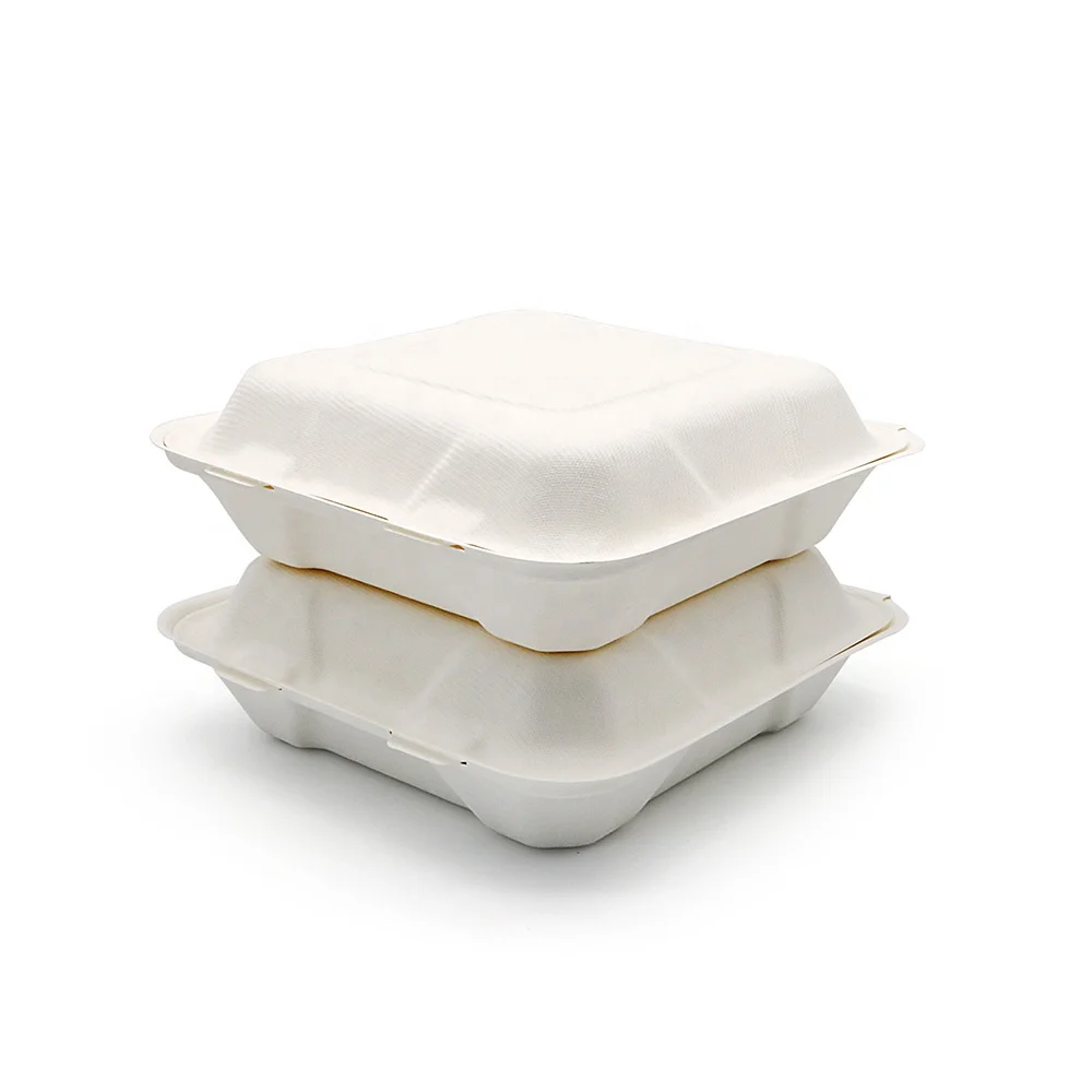 Customized Eco-friendly Bleached Pizza Round Sugarcane Hamburger Sandwich Box 167 90 X 60 Mm Bagasse