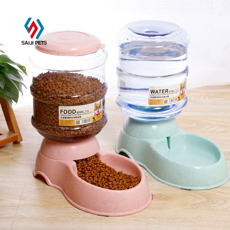 Saiji premium dumping prevention pet food drinking fountain bpa free automatic water dispenser for dogs