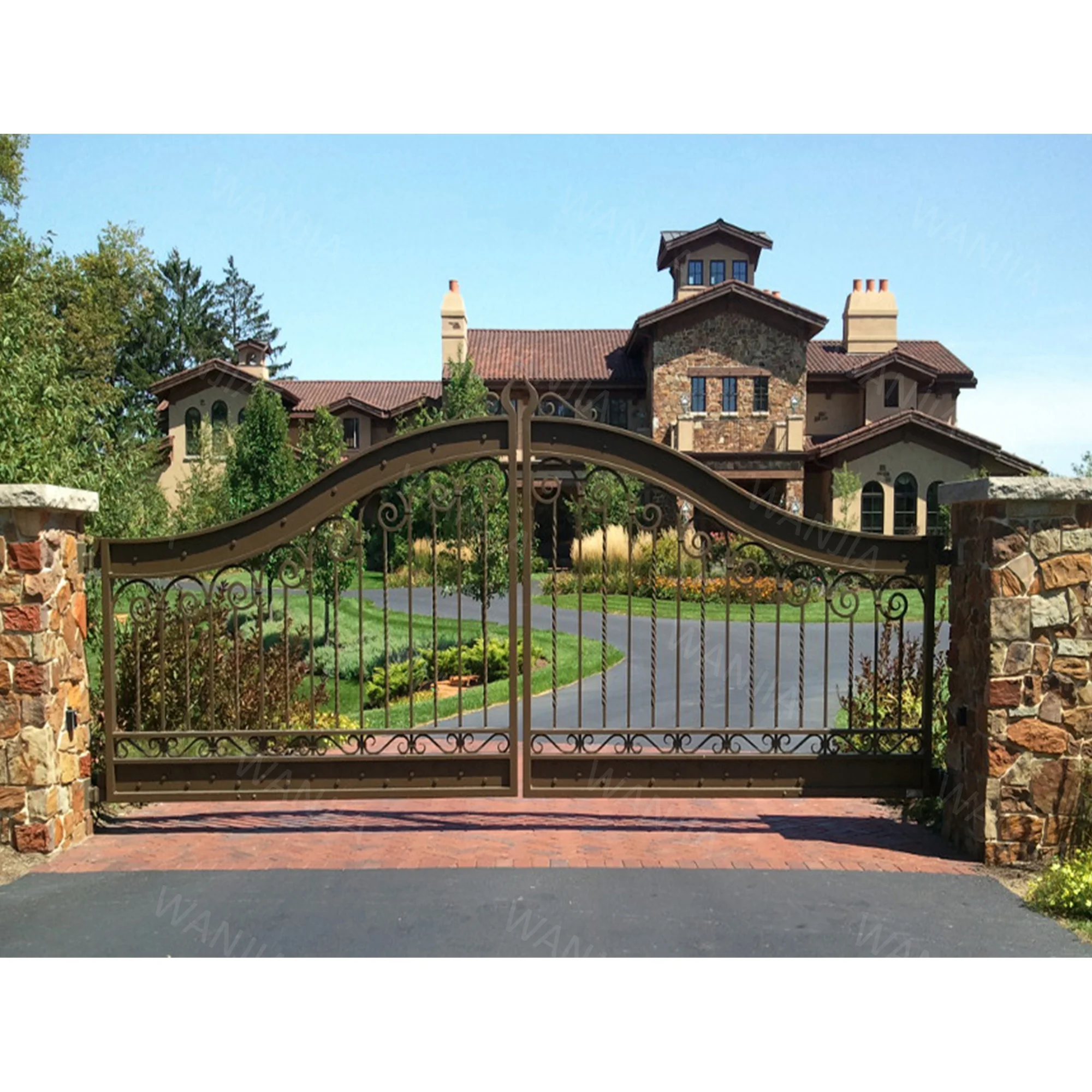 Driveway gate metal main gate swing front entry doors wrought iron gate steel doors for home exterior iron door