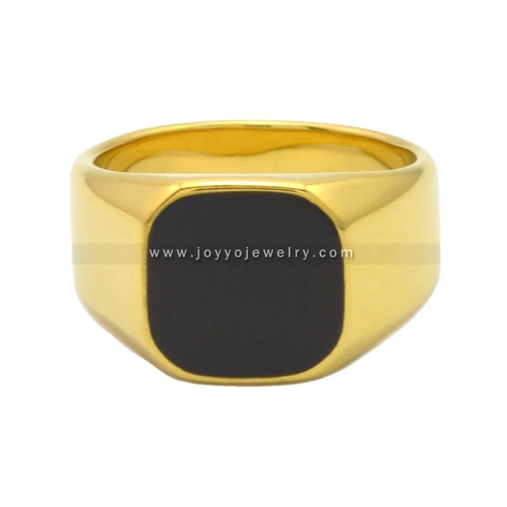 High quality men ring black enamel custom gold plated stainless steel black dripping glue ring