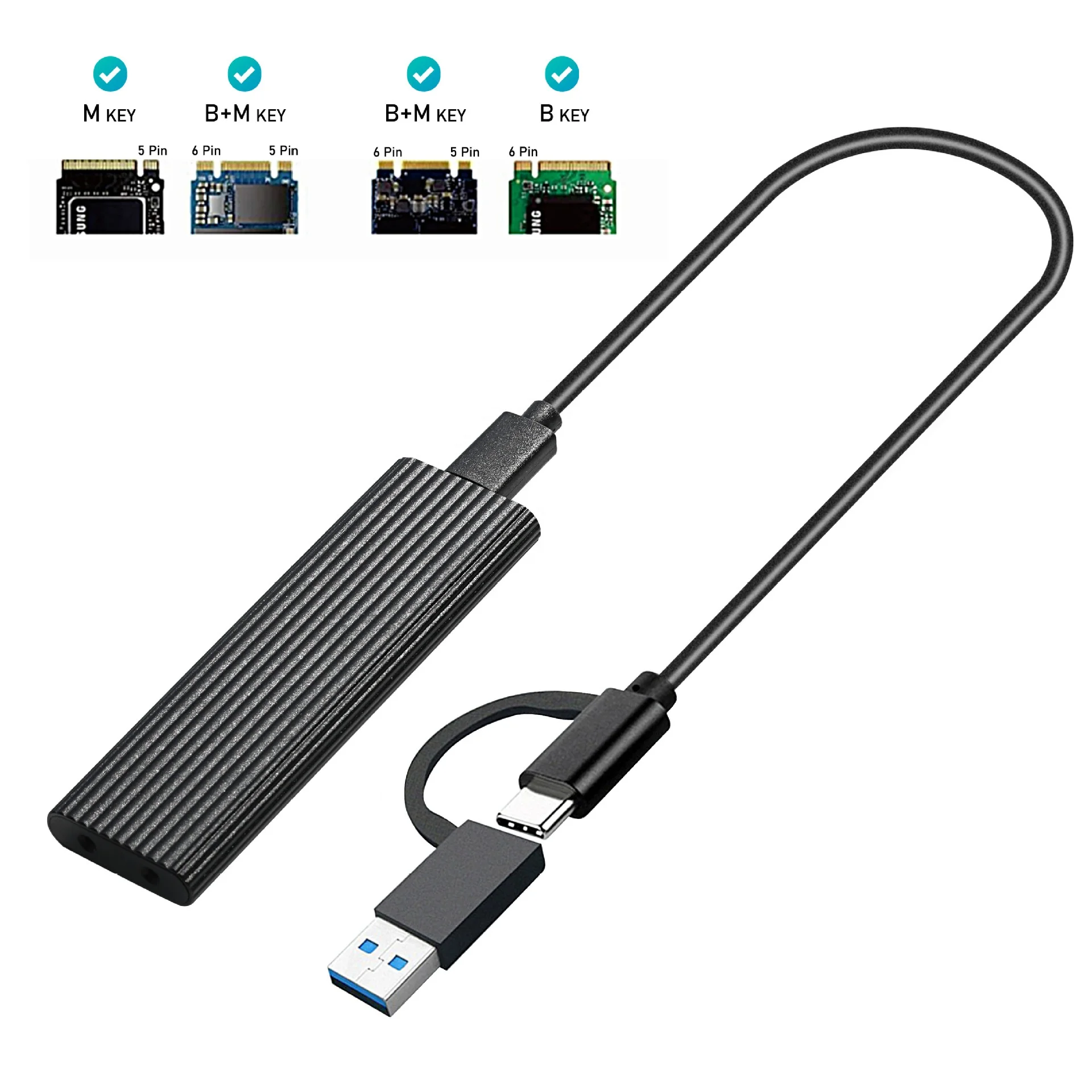 M.2 NVMe and SATA Protocol SSD Enclosure , USB 3.2 Gen 2 (10 Gbps) External Enclosure Support UASP TRIM for NVMe / SATA SSDs