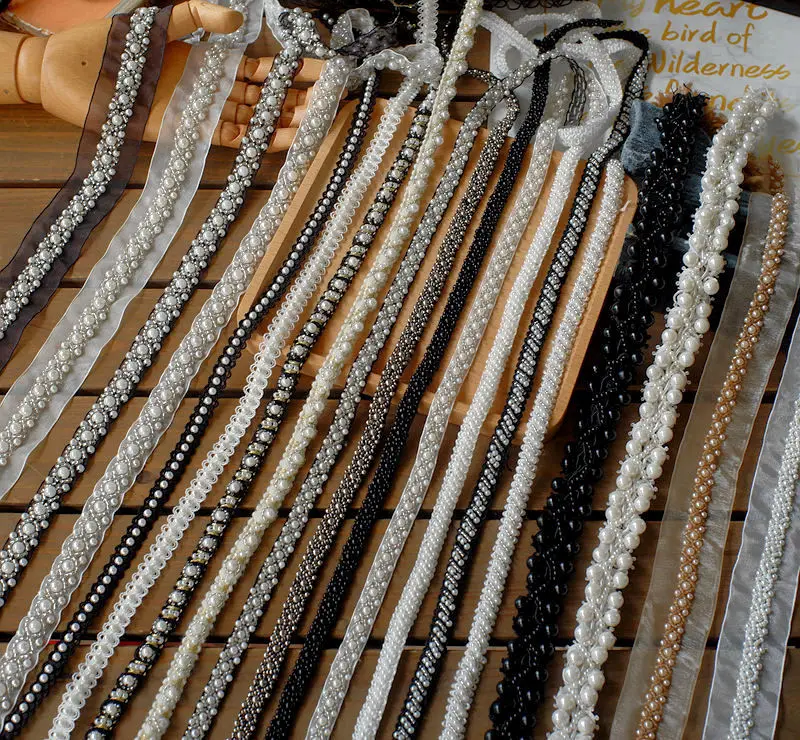mesh nail edge handmade DIY clothing leader decorative and sewn pearl filling silver bead lace