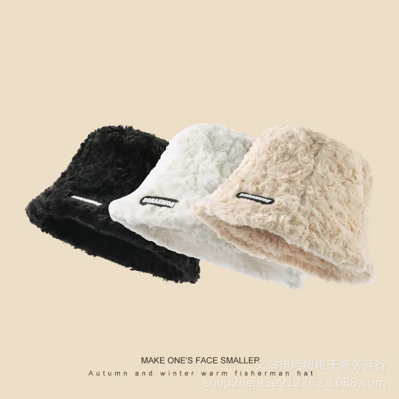 2024 Women Winter Plush Bucket Hat Warm Solid Color Faux Fur Fisherman Cap designer winter hats