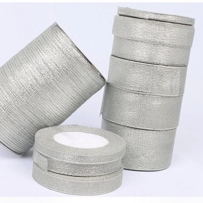 1.2cm 25 Yards/Roll Gold/Silver Glitter Organza Ribbon Width DIY Handicraft Accessories Tapes Wedding Cake Gift Decoration